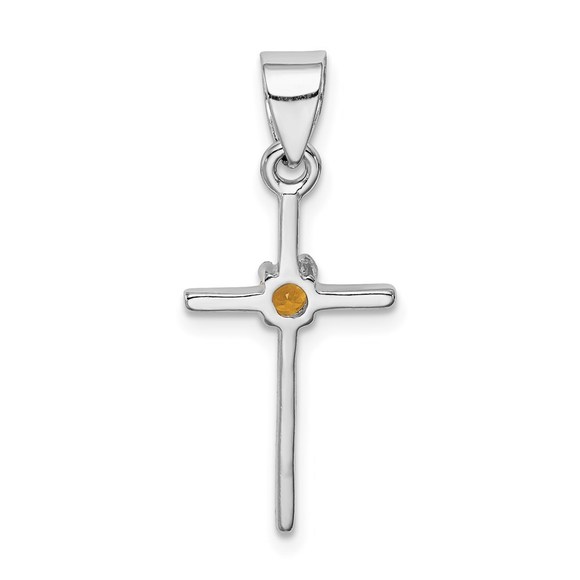 925 Sterling Silver Citrine Nov Birthstone Cross Necklace Pendant 11 x 28 mm - Picture 4 of 4